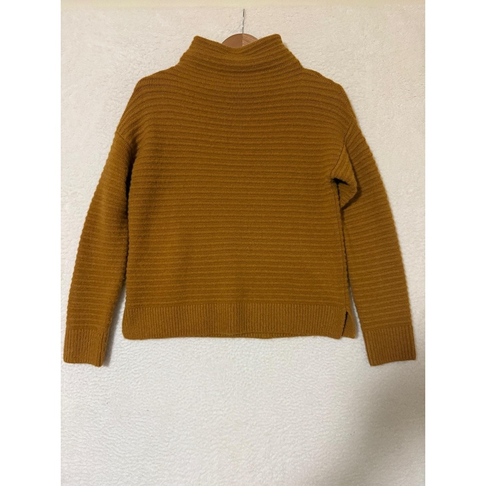 Madewell Sweater Womens XXS Mustard Mock Neck Ribbed Merino Wool Blend Pullover